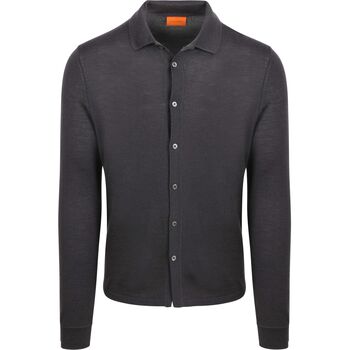 Suitable Overhemd Lange Mouw  Cardigan Shirt Merino Antraciet