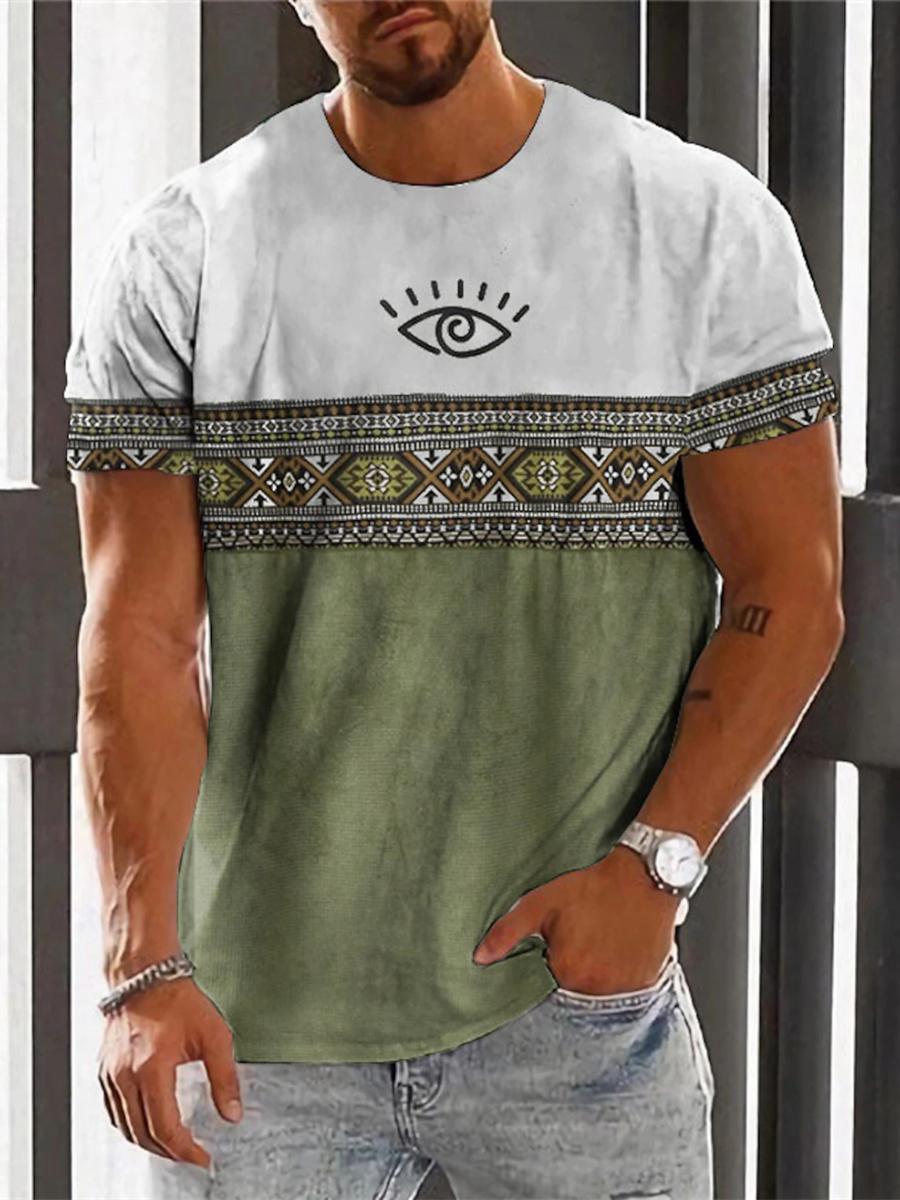 Kukebang Vintage Etnische T-shirt 3D Print Kleding O-hals Mannen Tops Oversized Korte Mouw Tee Zomer Losse Mannelijke Streetwear Herenkleding XL