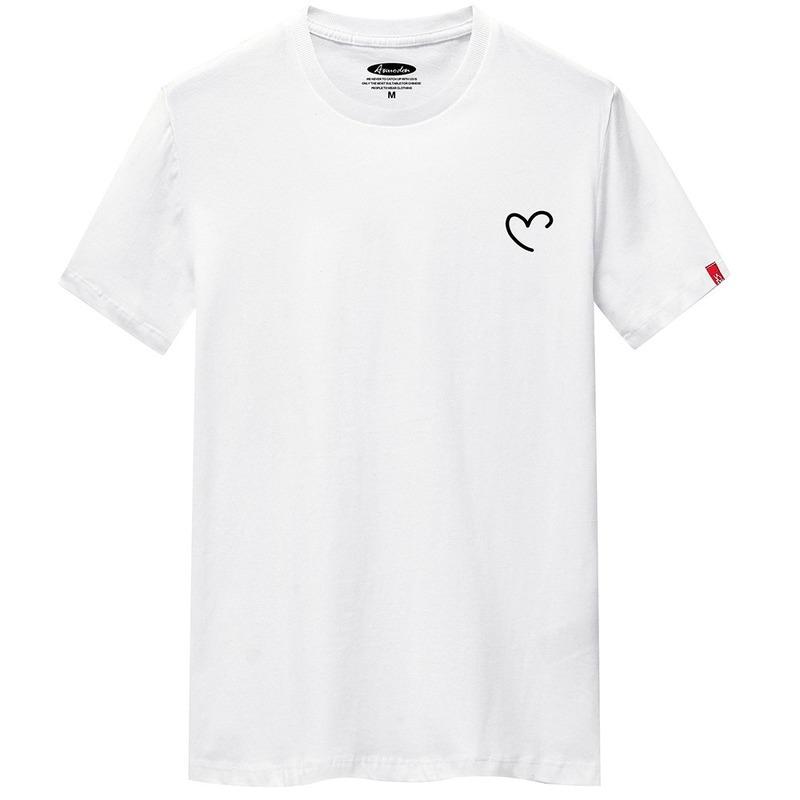 SHIZI T Shirt For Men Overize Summer Men's Cotton Shirts Men Casual T-shirt Love Heart Print Tshirt O-Neck Short Sleeve Man Tops XXXXXL wit