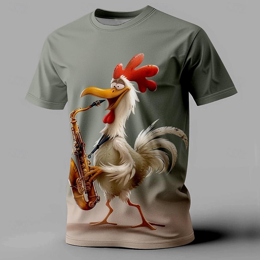 Chaokebang Grappige heren T-shirt Animal Chicken 3D Print Korte mouwen T-shirts Oversized T-shirts voor herenkleding Zomer Street Casual T-shirt M