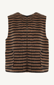 The Musthaves Gilet Pocket Teddy Stripe Zwart Camel
