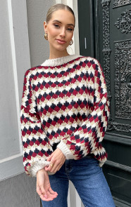 The Musthaves Oversized Lurex Trui Burgundy Beige