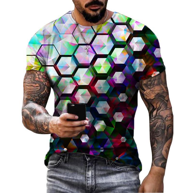Kukebang Heren T-shirt Geometrische 3d Waterdruppel Afdrukken Nieuwe Zomer Mode Ronde Hals Losse Korte mouwen Casual heren T-shirt XL