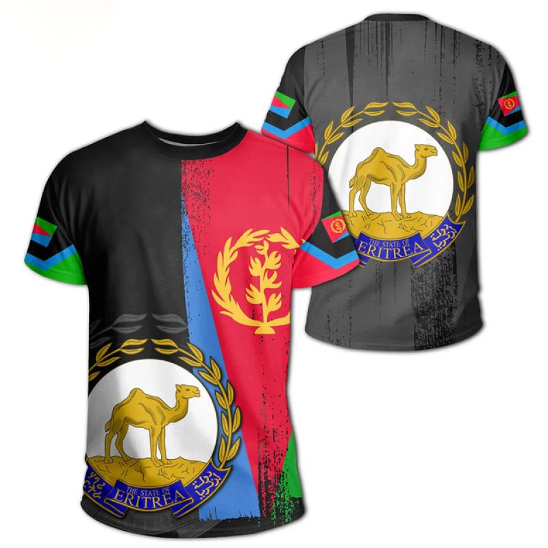 ETST 07 2023 Tessffel Afrika Land Eritrea Leeuw Kleurrijke Retro 3DPrint Mannen/Vrouwen Zomer Casual Grappige Korte Mouwen T-shirts Streetwear M