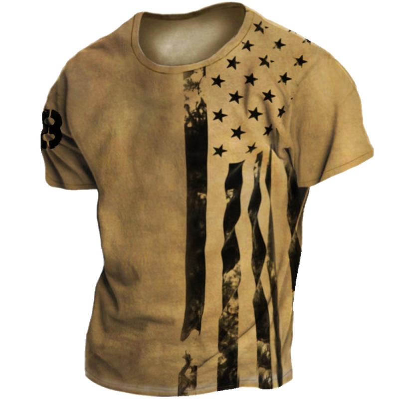 ETST 07 Heren T-shirt Retro 3D Vlag Print Straat Kleding Hip Hop O-hals Retro Tops Herenkleding Mode Korte Mouw Grote T-shirts M