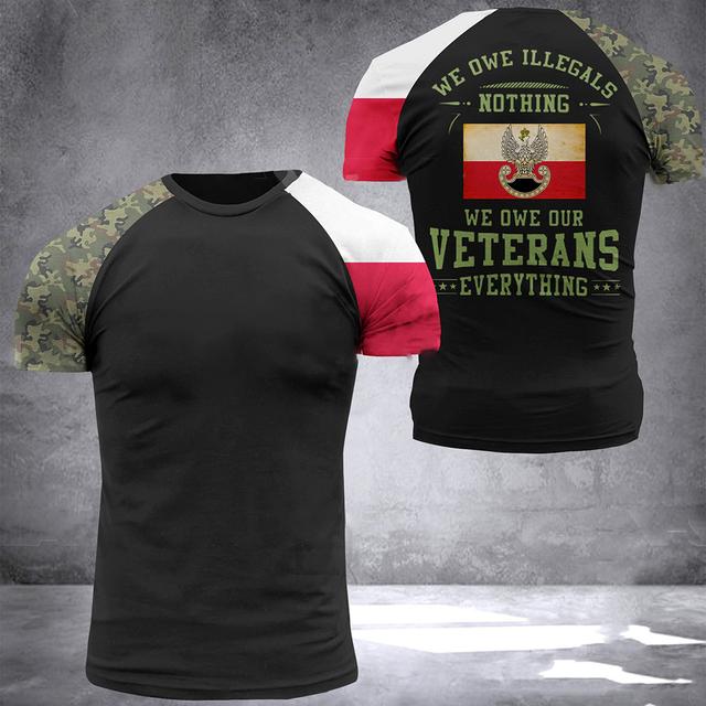 ETST WENDY 005 Poolse leger heren T-shirt Veteran Soldier Polen vlag print herenkleding oversized losse pullover O hals korte mouw shirt XL