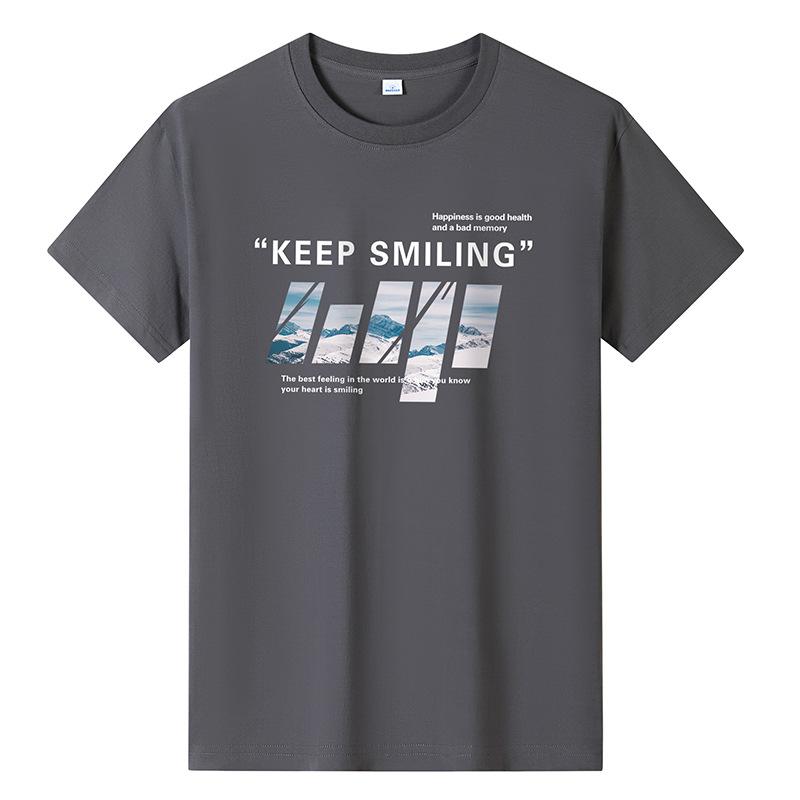Bistrota Keep Smiling Herenmode T-shirt met korte mouwen Puur Katoen Casual T-shirt M-6XL 6XL