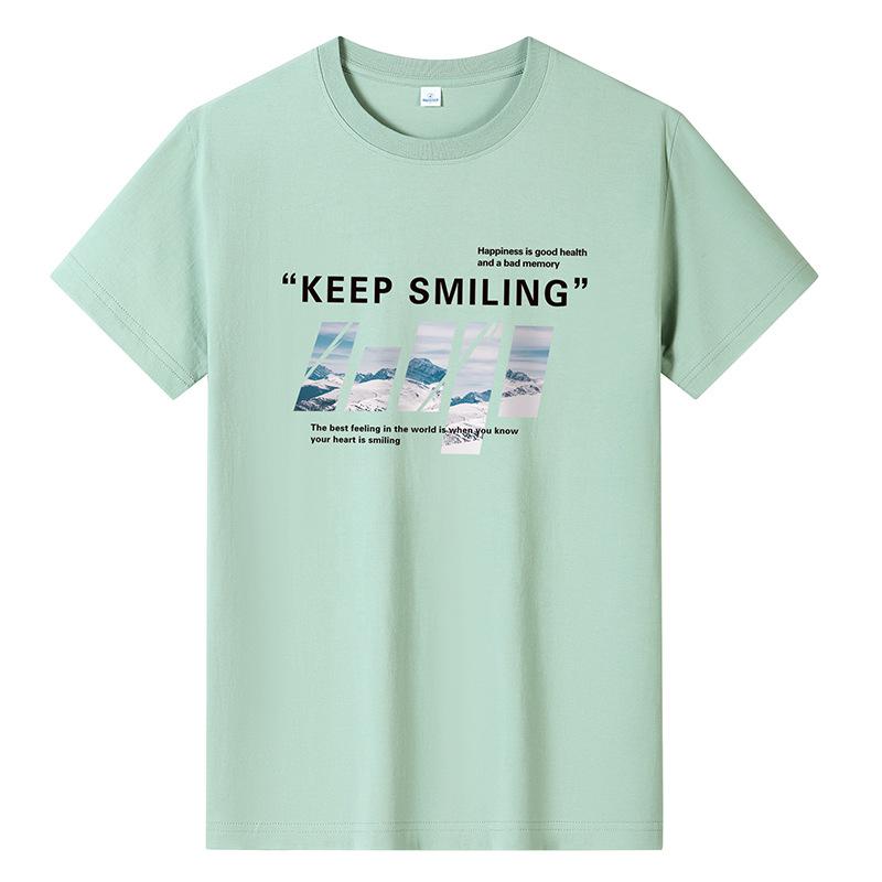 Bistrota Keep Smiling Herenmode T-shirt met korte mouwen Puur Katoen Casual T-shirt M-6XL 6XL