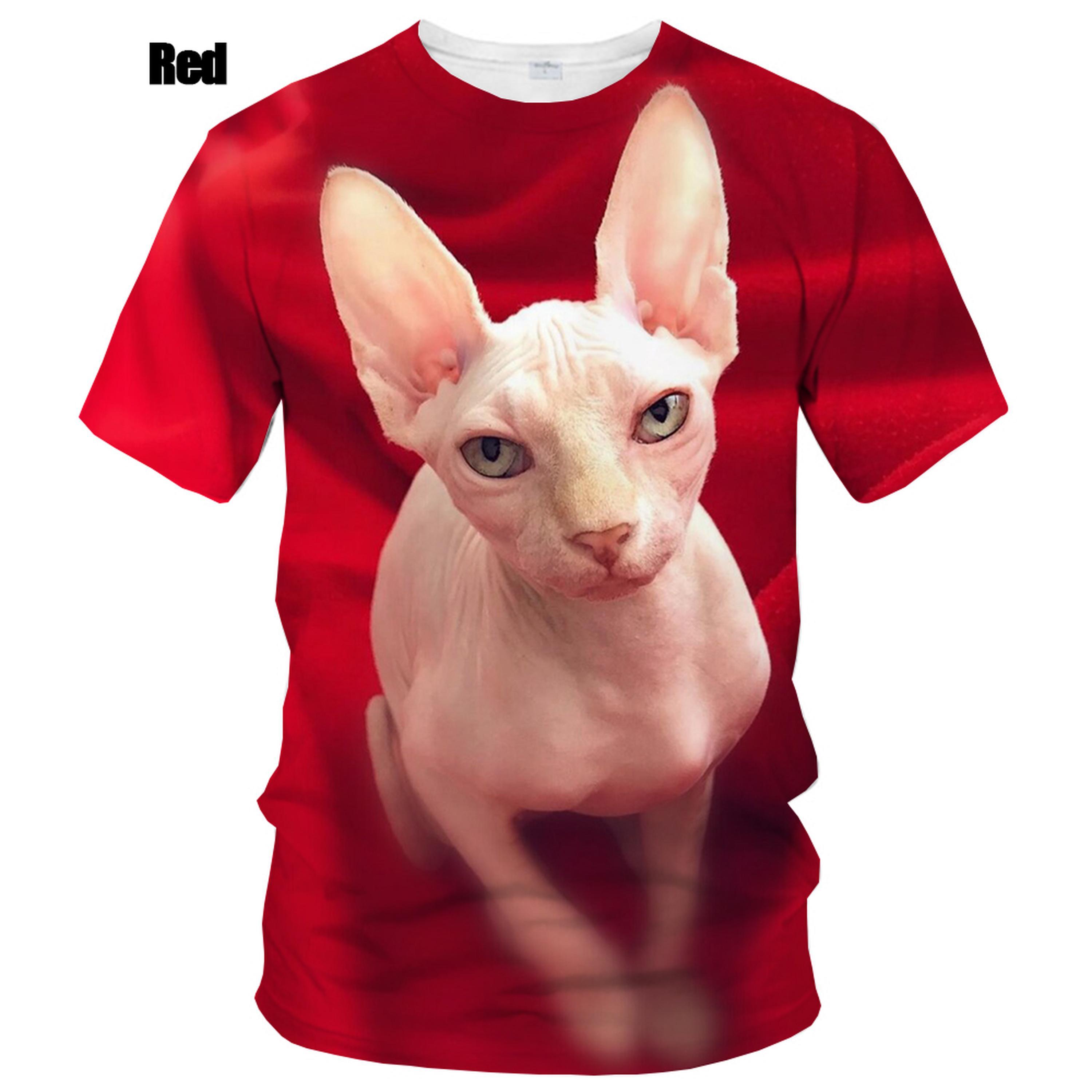 Laoxu Nieuwe mode zomer hot sale 3D Sphynx kat heren/dames T-shirt 3D print korte mouwen ronde hals heren tops 6XL zwart