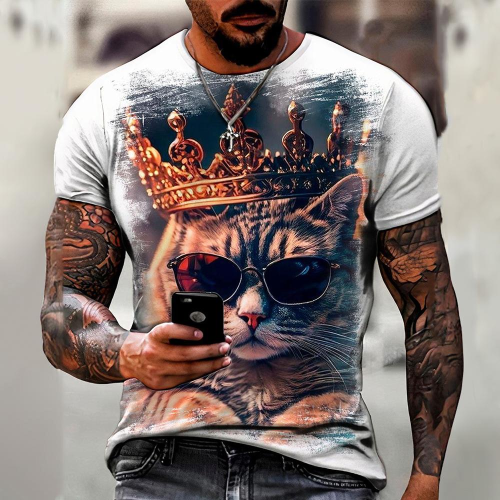 ETST WENDY 05 Heren T-shirt Trend Kat Element T-shirt Voor Heren Dagelijkse Outdoor Mode O-hals Korte Mouw Tees Comfortabel Materiaal Kleding Top 2XL