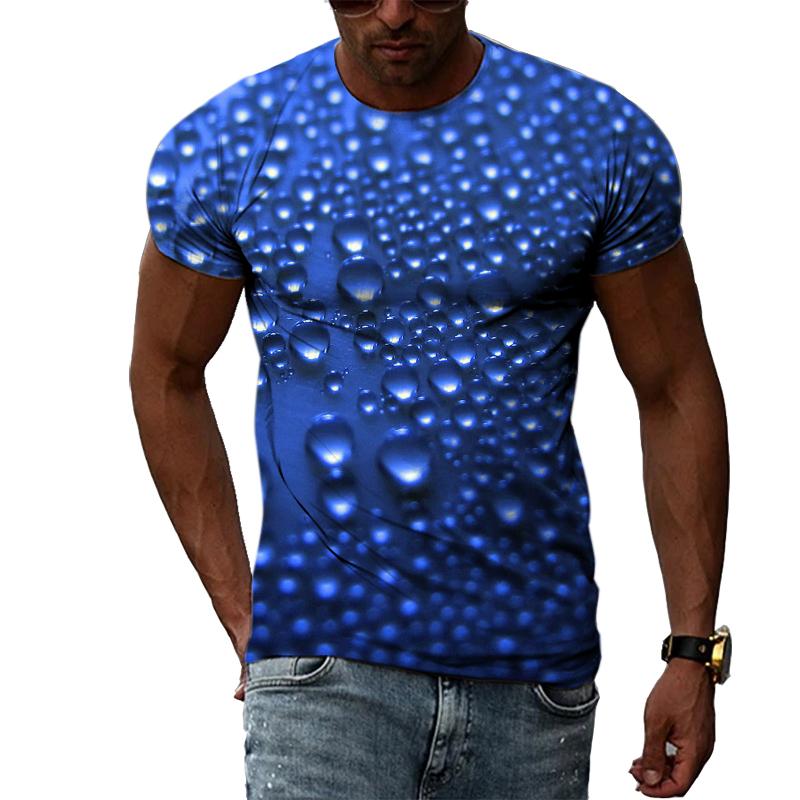 Kukebang Raindrop Creative Pattern Heren 3D Geprint T-shirt Mode Casual Persoonlijkheid Natuurlijk Landschap Crew Oversized Hals Korte Mouw Top 2XL
