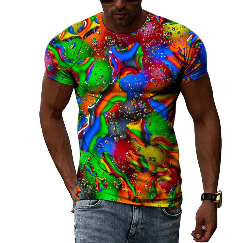 Kukebang Raindrop Creative Pattern Heren 3D Geprint T-shirt Mode Casual Persoonlijkheid Natuurlijk Landschap Crew Oversized Hals Korte Mouw Top XL