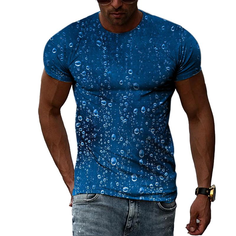 Kukebang Raindrop Creative Pattern Heren 3D Geprint T-shirt Mode Casual Persoonlijkheid Natuurlijk Landschap Crew Oversized Hals Korte Mouw Top 5XL