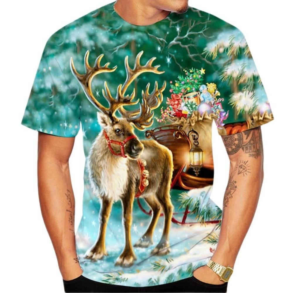 Xr 01 Kerst Eland 3D Print T-shirt Voor Mannen X'mas Harajuku Streetwear Mode O-hals Korte Mouw Tops Nieuwjaarscadeau Oversized T-shirts 2XL