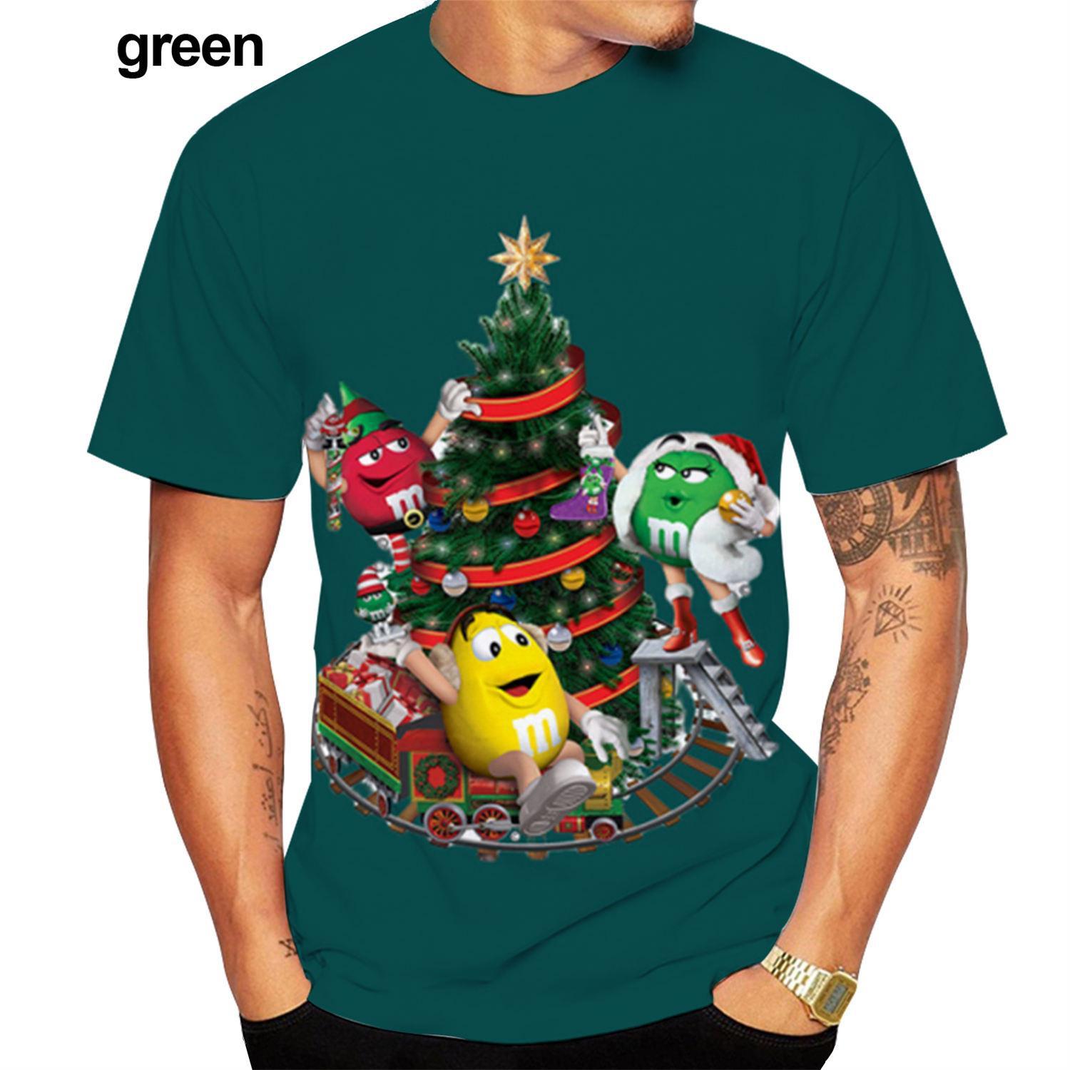 Wengy 2 Zomer Herenmode 3D Print T-shirt Kerst Korte Mouw Unisex Casual Kerstboom Korte Mouw Tops T-shirts 4XL