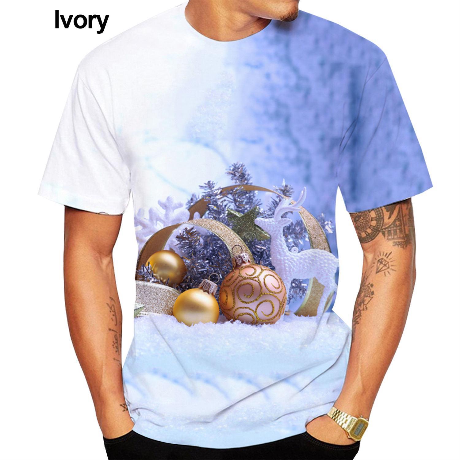 Wengy 2 Zomer Herenmode 3D Print T-shirt Kerst Korte Mouw Unisex Casual Kerstboom Korte Mouw Tops T-shirts XL