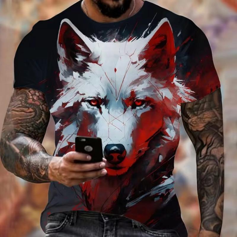 Forever Men Dier Harajuku Grafisch 3D Print T-shirt Mode Wolf Patroon Korte Mouw Zomer Herenkleding Ademend Fitness T-shirts 6XL