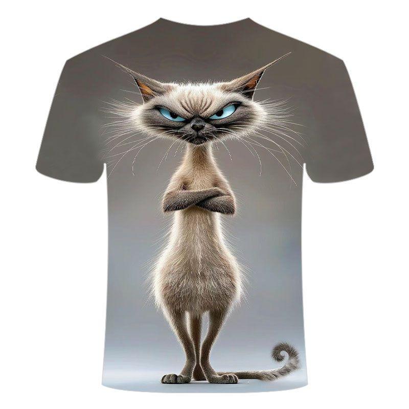 Chaokebang Grappige boze kat graphics 3D bedrukt heren T-shirt zomer mode korte mouwen heren dames T-shirts casual oversized tees 2XL
