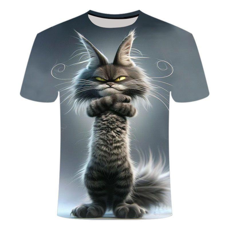 Chaokebang Grappige boze kat graphics 3D bedrukt heren T-shirt zomer mode korte mouwen heren dames T-shirts casual oversized tees 2XL