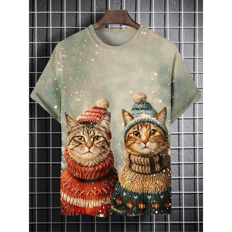 Bobby3 Heren Dieren Grappige Kat Bedrukt T-shirt Korte Mouw Tees Tops 3D Print O-Hals Shirts Feest Zomer Casual Herenkleding L
