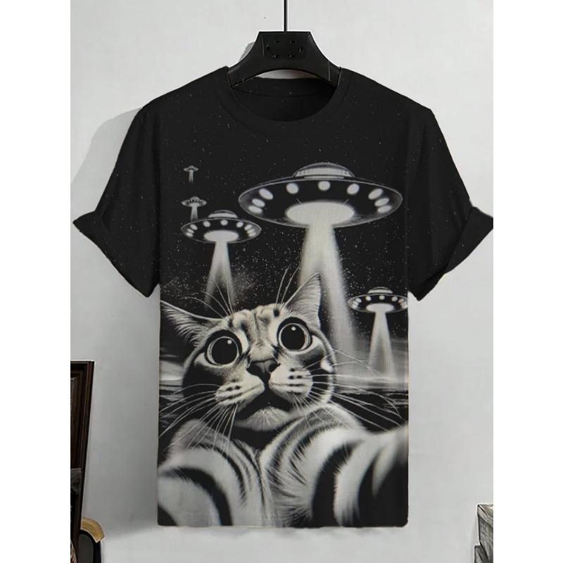 Bobby3 Heren Dieren Grappige Kat Bedrukt T-shirt Korte Mouw Tees Tops 3D Print O-Hals Shirts Feest Zomer Casual Herenkleding 2XL