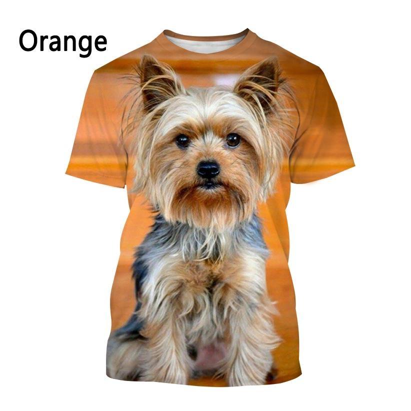 Huiteng Yorkshire Terrier Hond 3D T-shirt Heren- en Damesmode T-shirt Zomer Casual Korte Mouw Ronde Hals Huisdier Hond Shirt Top L
