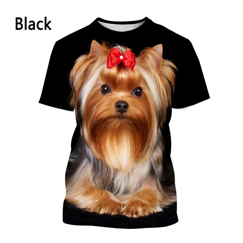 Huiteng Yorkshire Terrier Hond 3D T-shirt Heren- en Damesmode T-shirt Zomer Casual Korte Mouw Ronde Hals Huisdier Hond Shirt Top S