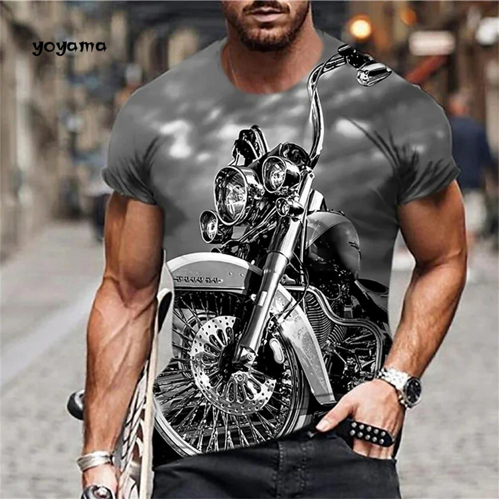 Chaokebang Heren Retro Motorfiets Motor 3D Geprint T-shirt Zomer Ademend Korte Mouw T-shirt Ronde Hals Heren Straat Casual Kleding L