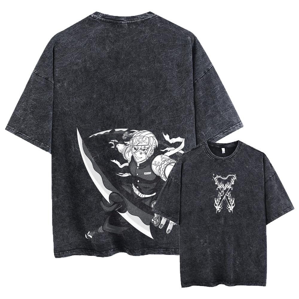 Washed Vintage T Shirt Exclusive NO.1 Bedrukt Gewassen T-shirt Anime Demon Slayer Katoen Heren Vintage Gewassen T-shirt Grafisch T-shirt Streetwear Tees Kleding 2XL
