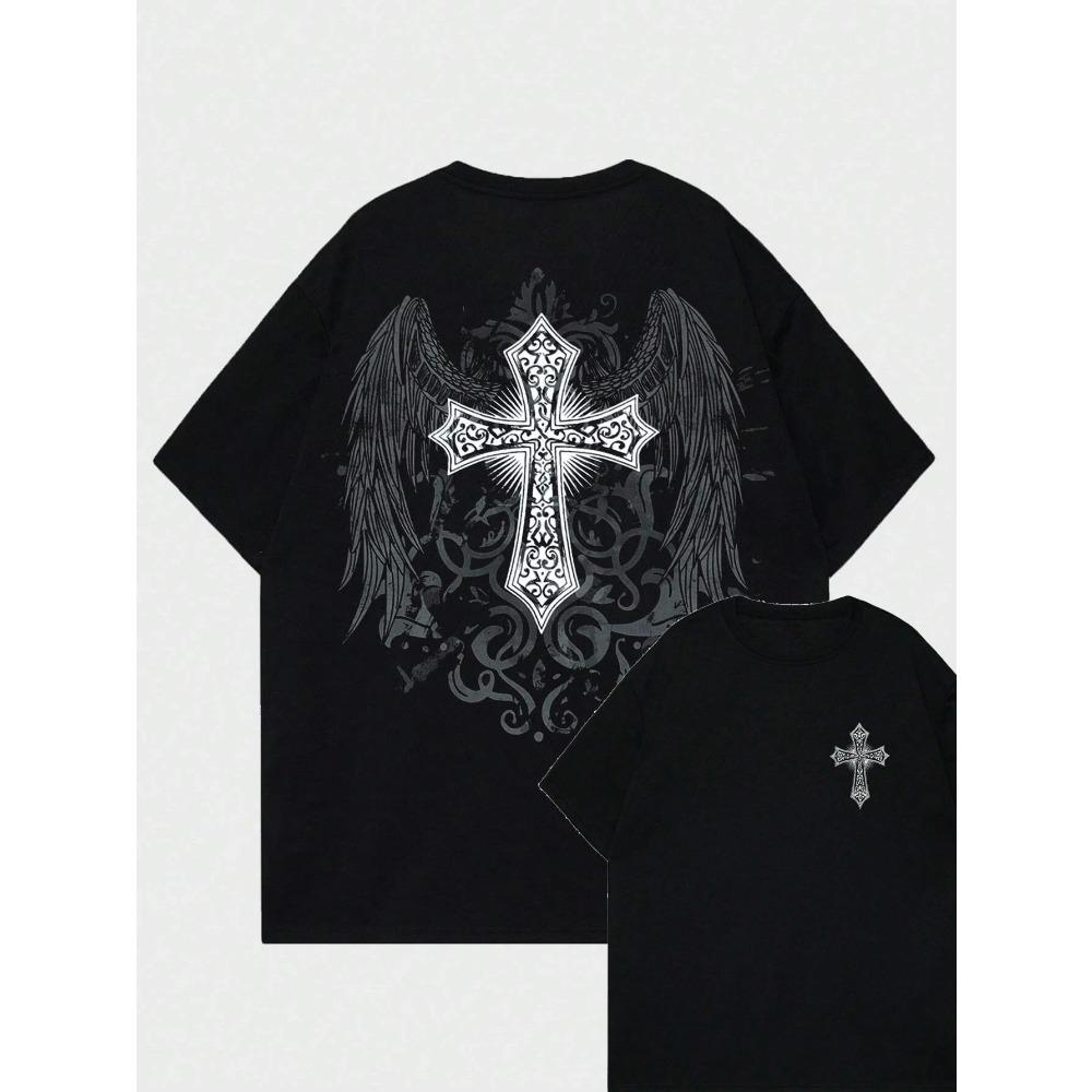 Comfortable season Kruis Gotische Grafische Unisex Heren Dames Katoenen T-shirt Luxe Merk Mode Grote Maat Top Korte Mouw Klassiek T-shirt Print S-4xl L