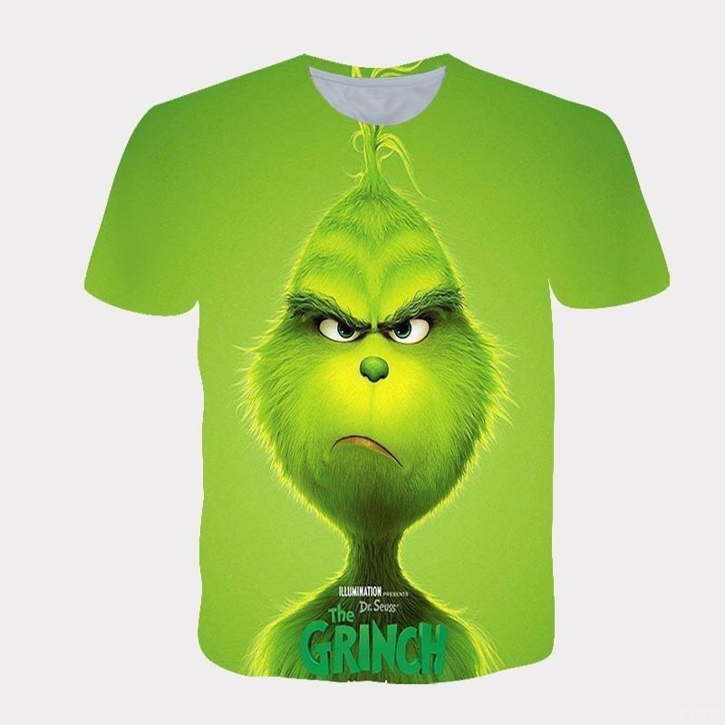 Huiteng Nieuw 2025 Kerst Cartoon Groen Fur Monster 3D Geprint Heren Korte Mouw Grinch 4XL