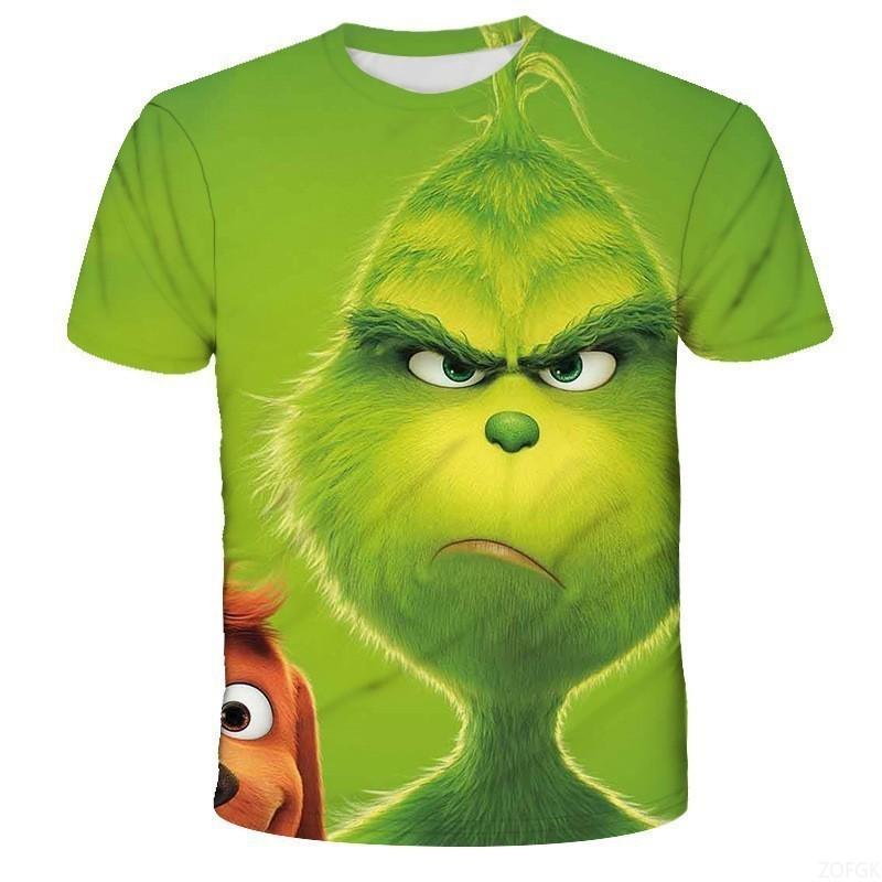 Huiteng Nieuw 2025 Kerst Cartoon Groen Fur Monster 3D Geprint Heren Korte Mouw Grinch L