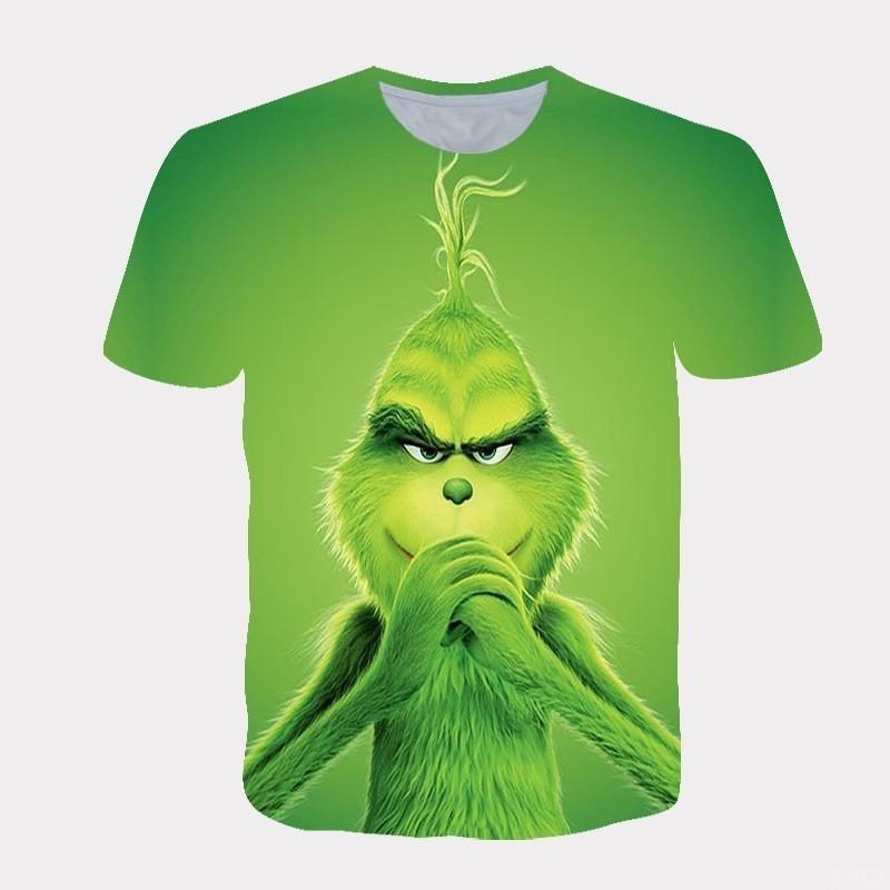 Huiteng Nieuw 2025 Kerst Cartoon Groen Fur Monster 3D Geprint Heren Korte Mouw Grinch M
