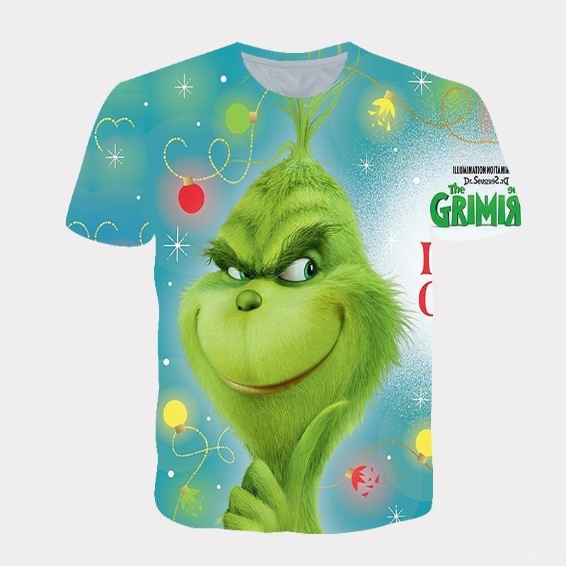 Huiteng Nieuw 2025 Kerst Cartoon Groen Fur Monster 3D Geprint Heren Korte Mouw Grinch 2XL