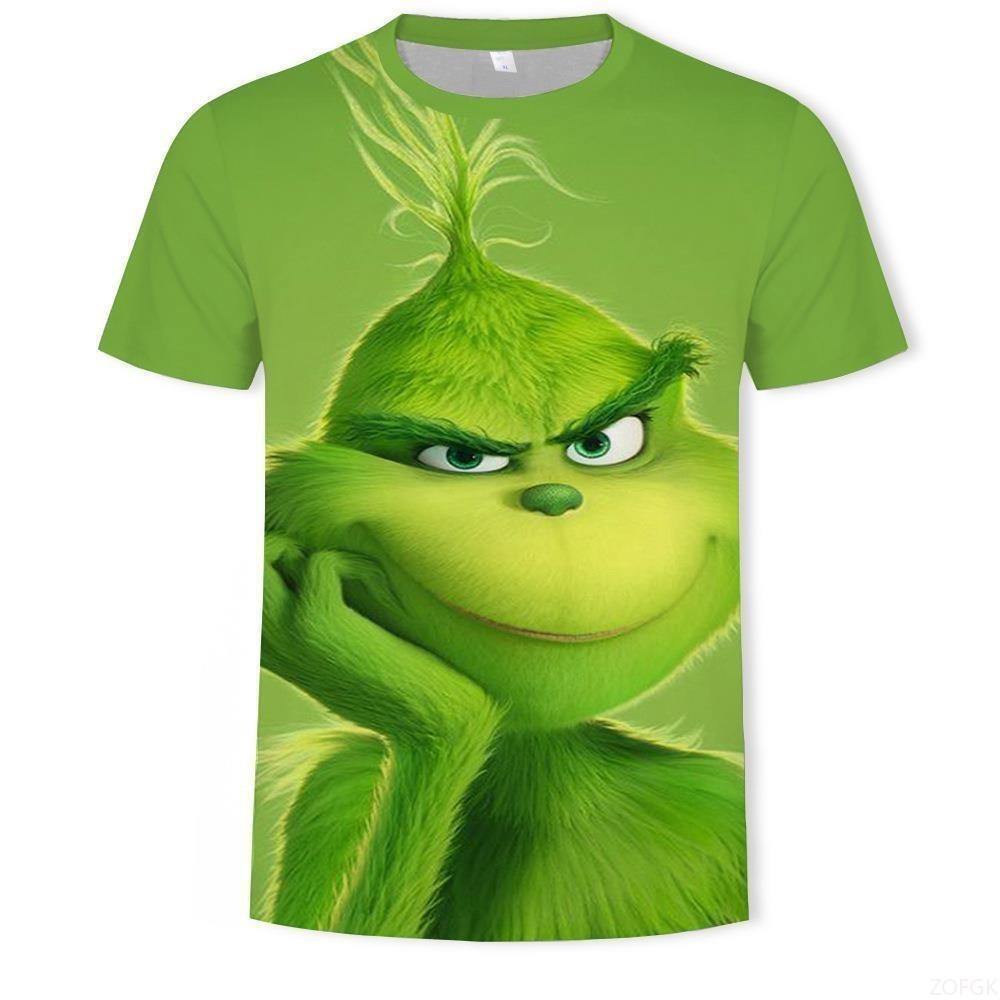 Huiteng Nieuw 2025 Kerst Cartoon Groen Fur Monster 3D Geprint Heren Korte Mouw Grinch 2XL