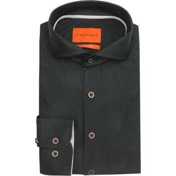 Suitable Overhemd Lange Mouw  Herringbone Overhemd Donkergroen