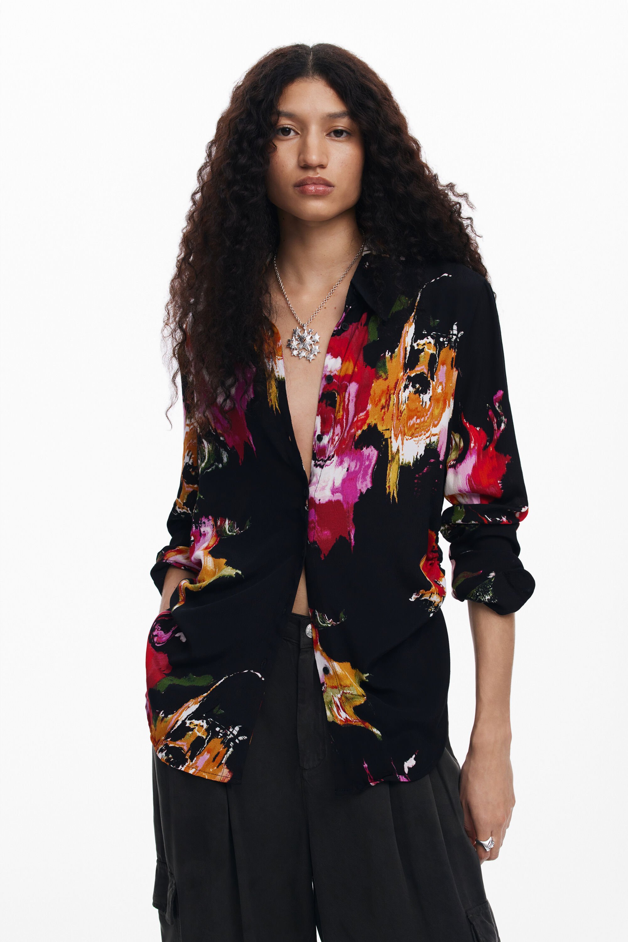 Desigual Bloemenprint overhemd - BLACK