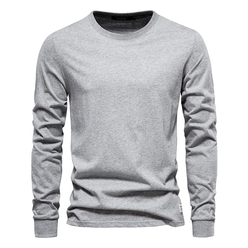 AIOPESON Men Fashion AIOPESON Effen Kleur Katoenen T-shirt Mannen Casual O-hals Lange Mouwen Heren T-shirts Nieuwe Herfst Hoge Kwaliteit Kleurrijke T-shirt voor Mannen XL 80-90 kg
