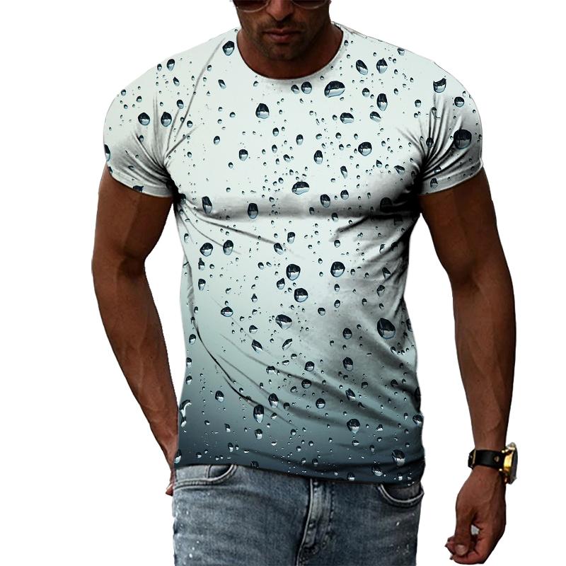 Kukebang Raindrop Creative Pattern Heren 3D Geprint T-shirt Mode Casual Persoonlijkheid Natuurlijk Landschap Crew Oversized Hals Korte Mouw Top XL