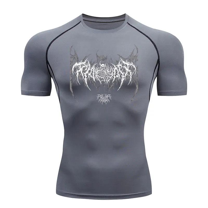 Xin nan zhuang Y2K Compressieshirt Heren Fitness Gym Skelet Sport Hardloop T-shirt Rashgard Tops Tee Sneldrogend Korte Mouw T-shirt Voor Heren M