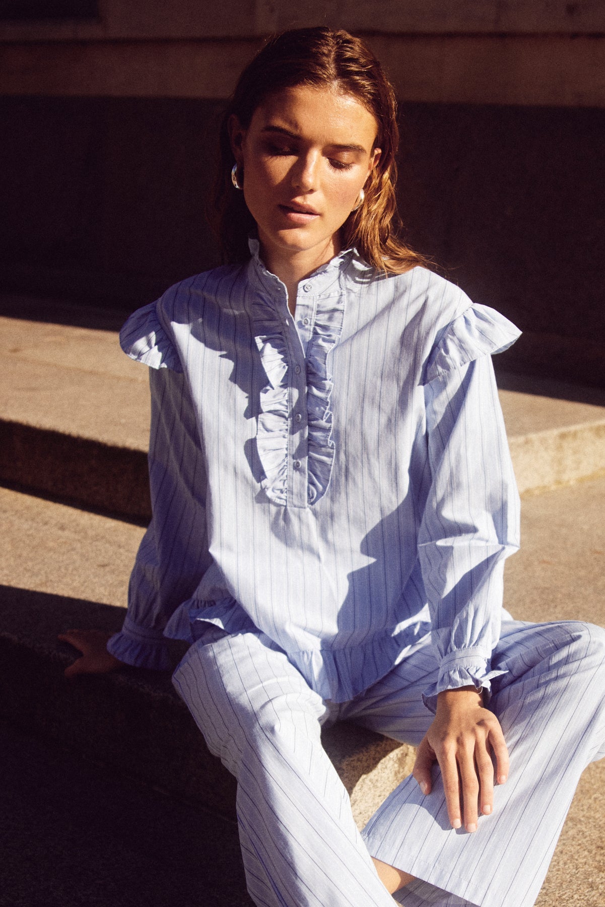 Noella Sally Blouse Light Blue Stripe