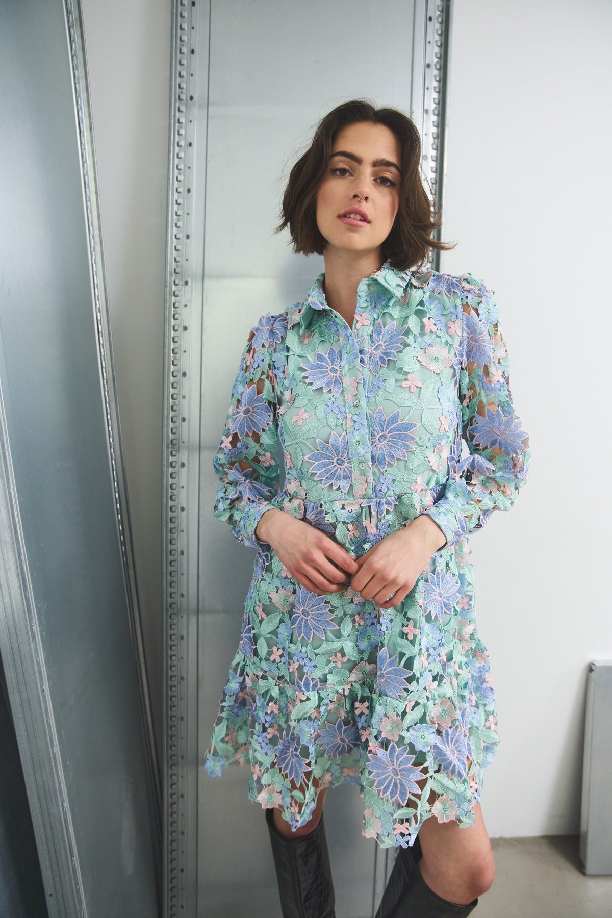 Noella Star LS Dress Blue Mix