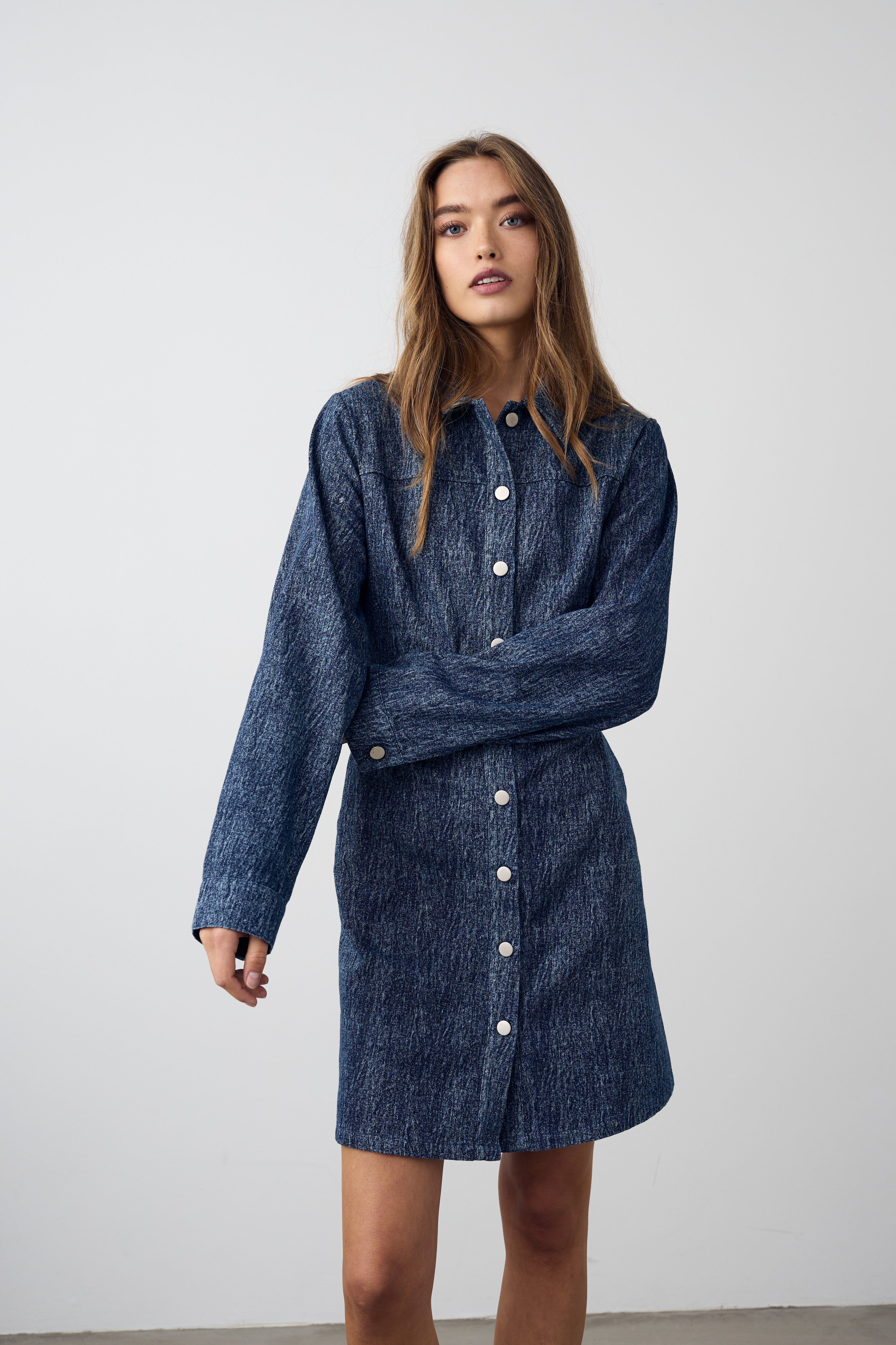 Noella Benita Ls Dress Blue Snow Wash