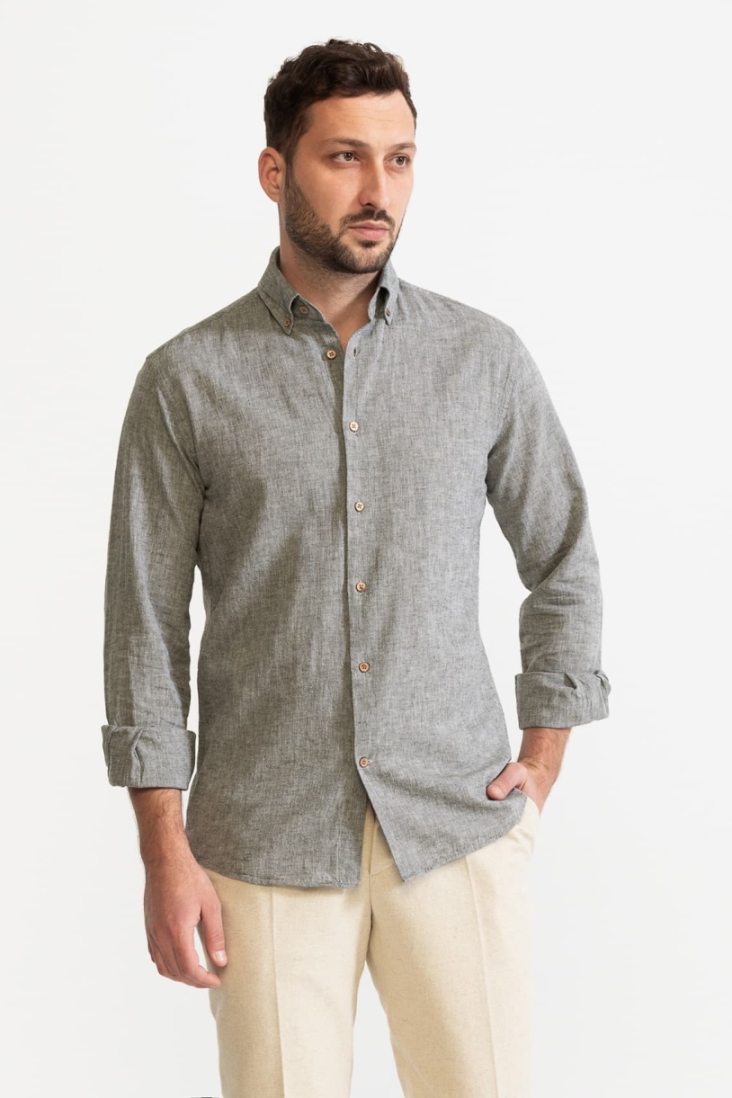 De IONESCU Herren vegan Hemd Godeanu Grau Chambray
