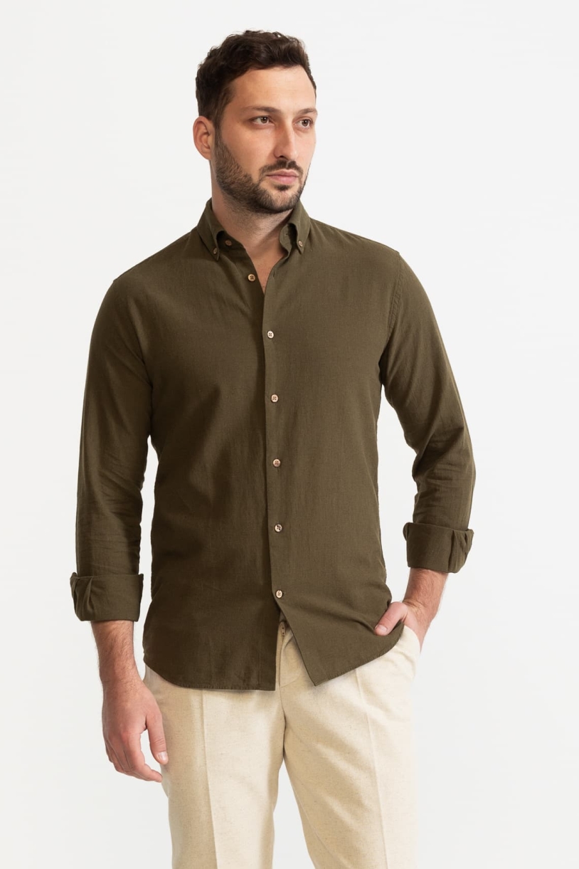 De IONESCU Herren vegan Hemd Godeanu Khaki