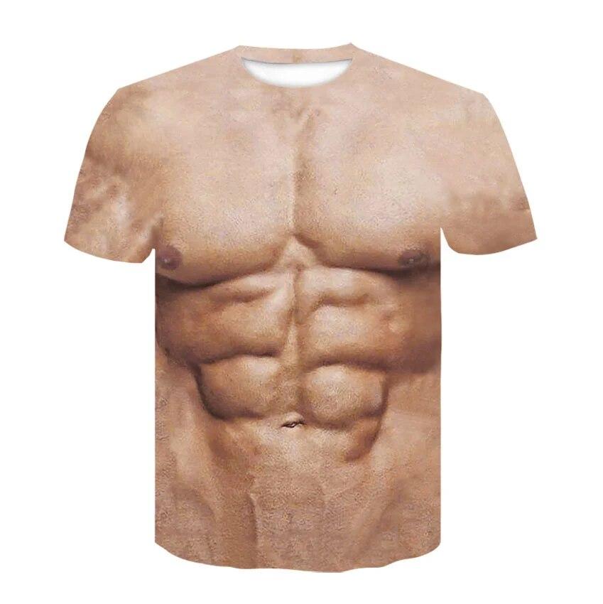 Chengyu Mode Grappige Zes-pack Abs Spier Tatoeages T-shirt voor Mannen Ronde Hals Korte Mouw Tees Cool streetwear 3D Gedrukte t-shirt L