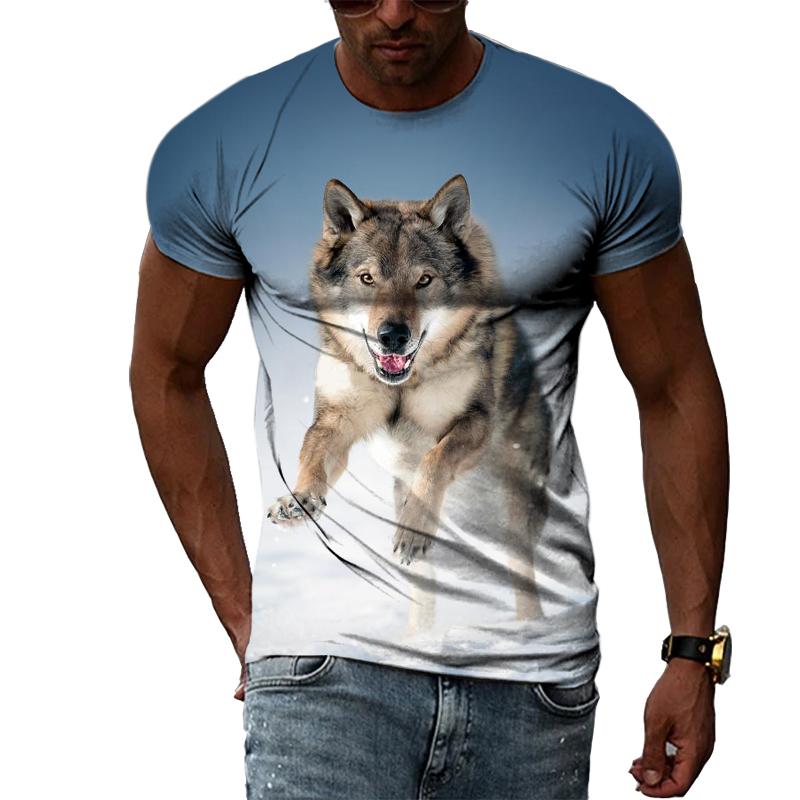 HerSight Lente Zomer Tops Mannen Plus Size Kleding Dier 3D Print T-shirt Paar Wolf Patroon Tees O Hals Korte mouw Top Ademende Man Shirts XL