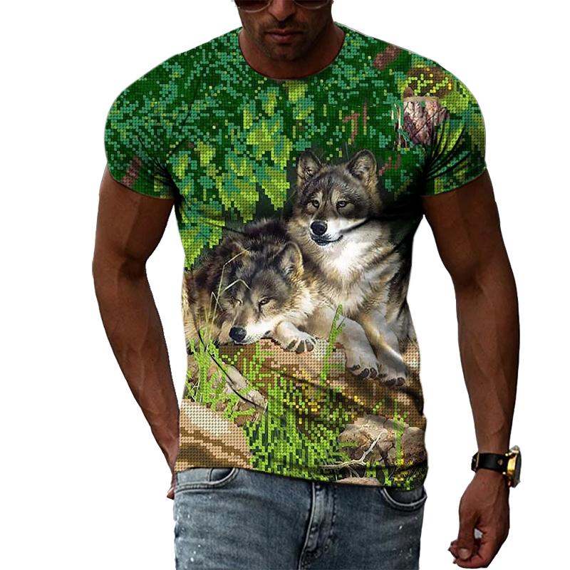 HerSight Lente Zomer Tops Mannen Plus Size Kleding Dier 3D Print T-shirt Paar Wolf Patroon Tees O Hals Korte mouw Top Ademende Man Shirts XXL