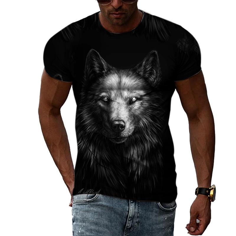 HerSight Lente Zomer Tops Mannen Plus Size Kleding Dier 3D Print T-shirt Paar Wolf Patroon Tees O Hals Korte mouw Top Ademende Man Shirts L