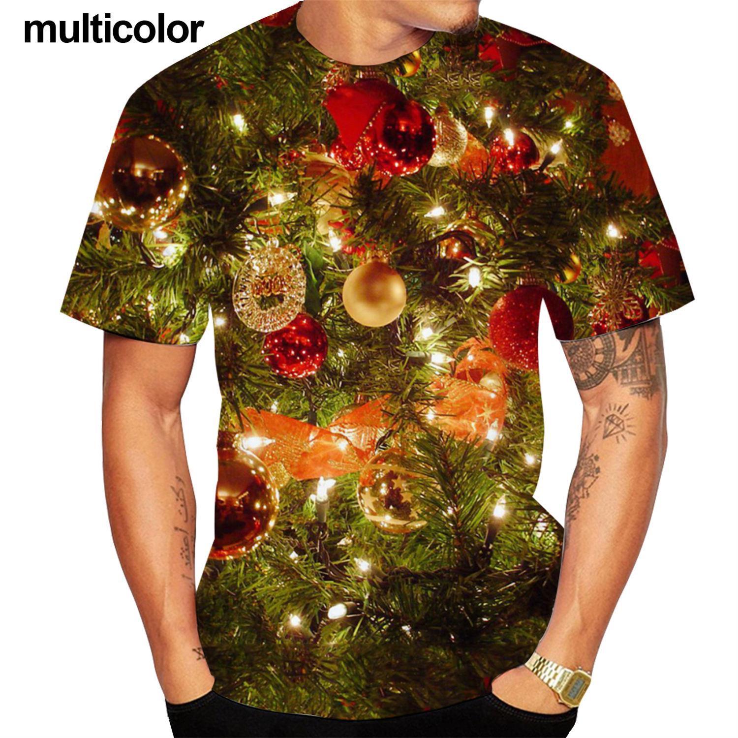 Wengy 2 Zomer Herenmode 3D Print T-shirt Kerst Korte Mouw Unisex Casual Kerstboom Korte Mouw Tops T-shirts L